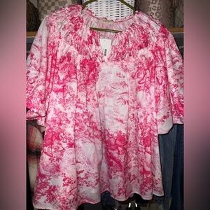 Pink Patterned Smocked Blouse